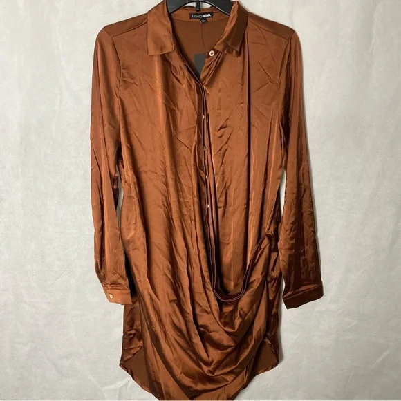 NWT Fashion Nova Time Of Your Life Satin Shirt Dress - Picture 1 of 11